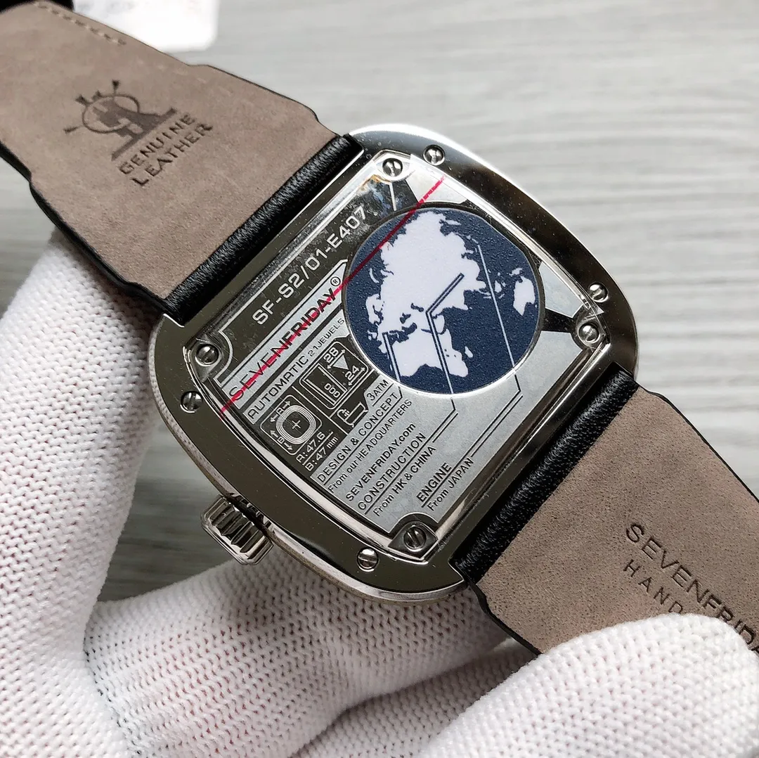 【Authentic Tmall】💰1640! SevenFriday Model: S2/01 Mechanical men's watch, polished rhodium "S" plate from 4 to 5 o'clock, with transparent disc seconds hand, Miyota 82S5 open balance wheel, 40 hours power reserve, size 47*47mm! 316L stainless steel case supports NFC function